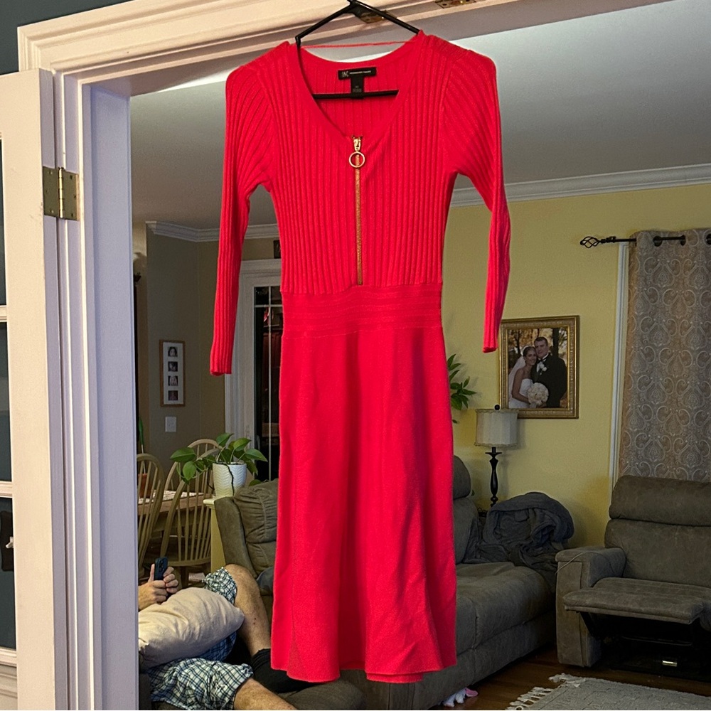 INC International Concepts Red Long Sleeve Dress